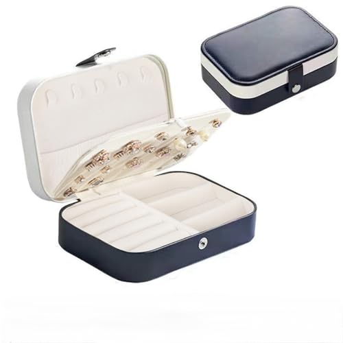 QWWQYDY Schmuckaufbewahrung Tragbare Schmuckschatulle Schmuck Organizer Display Reise Schmucketui Boxen Knopf Leder Aufbewahrung Reißverschluss Juweliere(White and Blue) von QWWQYDY