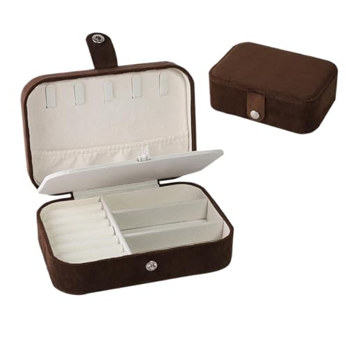 Schmuckaufbewahrung Personalisierte Hochzeitsschmuck-Aufbewahrungsbox, tragbare Reise-Schmuckschatulle, Geschenke for Brautjungfern, Aufbewahrungskoffer for Ohrringe und Halsketten(Brown,Gold Text) von QWWQYDY