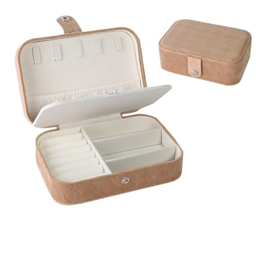 Schmuckaufbewahrung Personalisierte Hochzeitsschmuck-Aufbewahrungsbox, tragbare Reise-Schmuckschatulle, Geschenke for Brautjungfern, Aufbewahrungskoffer for Ohrringe und Halsketten(Khaki,Silver Text) von QWWQYDY