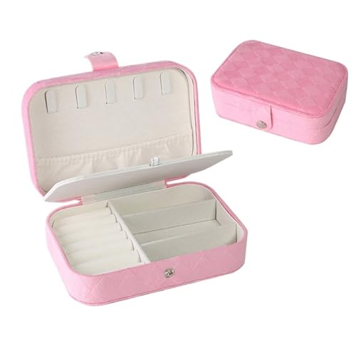 Schmuckaufbewahrung Personalisierte Hochzeitsschmuck-Aufbewahrungsbox, tragbare Reise-Schmuckschatulle, Geschenke for Brautjungfern, Aufbewahrungskoffer for Ohrringe und Halsketten(Pink,Rose Gold Text von QWWQYDY