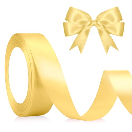 Gold Satinband Geschenkband Gelb 23m, 2cm Breite, Schleifenband, Dekoband Dick Stoffband für Hochzeit Halloween Weihnachten Taufe Geburtstag Bastelarbeit Geschenkverpackung Seidenband von QWZify