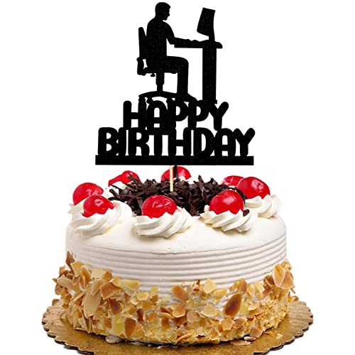 Programmierthema Happy Birthday Cake Topper, Programmierer Cake Decor, Computer Tech Cake Decorations, IT Birthday Party Supplies, Black Glitter von QXQXBA