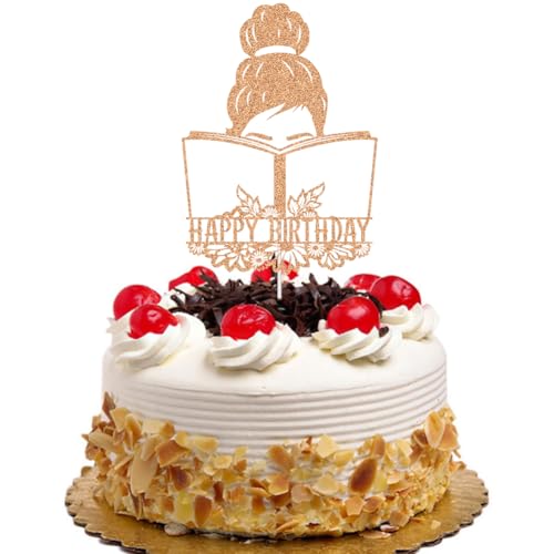 QXQXBA Kuchendekoration für Mädchen, Motiv: Happy Birthday, Buchclub, Geburtstag, Party, Buchliebhaber, Kuchendekorationen für Studenten, Mädchen, Roségold, Glitzer QXQXBA Kuchendekoration für Mädchen, Motiv: Happy Birthday, Buchclub, Geburtstag, Party, Buchliebhaber, Kuchendekorationen für Studenten, Mädchen, Roségold, Glitzer von QXQXBA