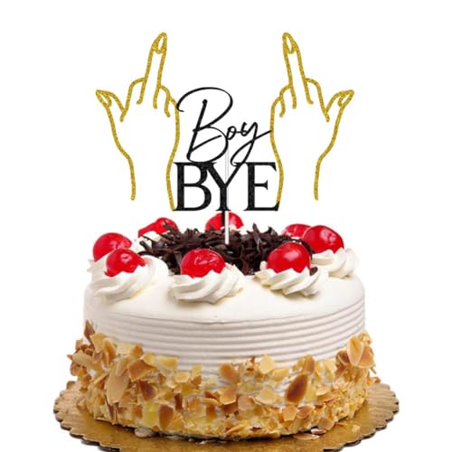 Tortenaufsatz mit Aufschrift "Boy Bye", Scheidung/Trennung/Endlich fertig/Freiheit/einzelne Kuchendekoration, geschiedene Partydekoration, Schwarz und Gold, Glitzer Tortenaufsatz mit Aufschrift "Boy Bye", Scheidung/Trennung/Endlich fertig/Freiheit/einzelne Kuchendekoration, geschiedene Partydekoration, Schwarz und Gold, Glitzer von QXQXBA