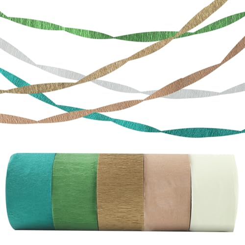 QXUJI 5 Rollen Papier-Luftschlangen, grünes und goldenes Krepppapier, für Hochzeit, Dschungel-Party-Dekorationen, Babyparty, Brautparty, Verlobung, Geburtstag, 5 Farben QXUJI 5 Rollen Papier-Luftschlangen, grünes und goldenes Krepppapier, für Hochzeit, Dschungel-Party-Dekorationen, Babyparty, Brautparty, Verlobung, Geburtstag, 5 Farben von QXUJI