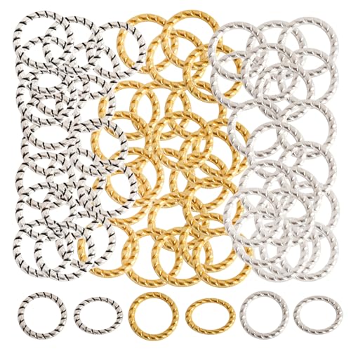 QXUJI Geschlossene Binderinge, 24 K, 9 mm große, gedrehte Verbindungsringe, strukturiert, goldgefüllt, für Ohrringe, Halsketten, Armbänder, baumelnde Schmuckherstellung, 300 Stück (Gold, Silber QXUJI Geschlossene Binderinge, 24 K, 9 mm große, gedrehte Verbindungsringe, strukturiert, goldgefüllt, für Ohrringe, Halsketten, Armbänder, baumelnde Schmuckherstellung, 300 Stück (Gold, Silber von QXUJI