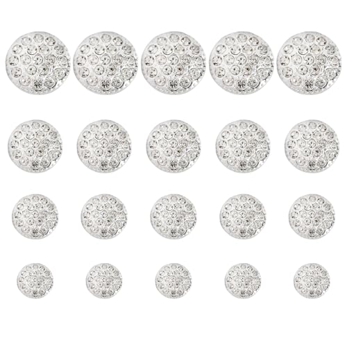 QXUJI Silberfarbene Strass-Knöpfe, glitzernde Verzierungen, zum Aufnähen auf Kleidung, für selbstgemachte Schmuckherstellung, Hochzeitsdekoration, Brautstrauß, 4 Größen, 20 Stück von QXUJI
