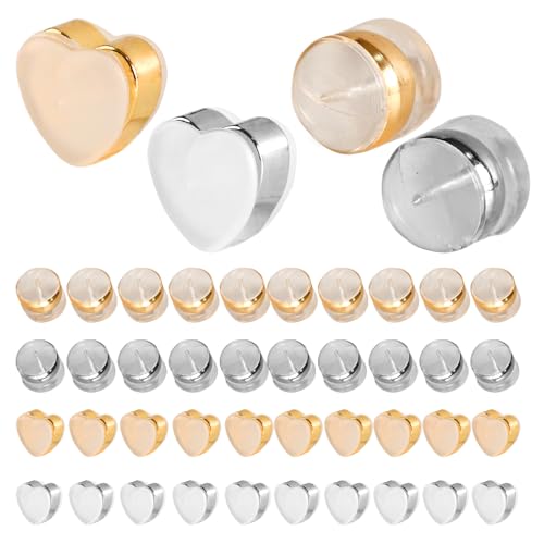 QXUJI Silikon-Ohrringheber für schwere Ohrringe und Ohrstecker, 14 Karat Gold und versilbert, runde Ohrring-Verschlüsse für Ohrstecker/Hängeohren, sicherer Ersatz für Ohrstecker, 40 Stück von QXUJI
