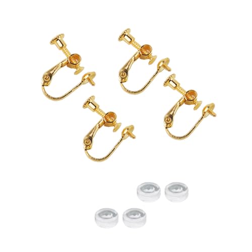 Ohrring-Clip-Verschlüsse, Clip-On-Ohrring-Konverter-Komponenten mit Pfosten für keine Ohrlöcher, Gold, mit Pads, 2 Paar Ohrring-Clip-Verschlüsse, Clip-On-Ohrring-Konverter-Komponenten mit Pfosten für keine Ohrlöcher, Gold, mit Pads, 2 Paar von QYAJS