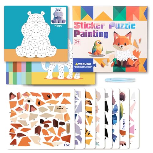 QYDKWK 3D Sticker Buch für Kinder, Sticker Puzzle Geburtstag, Weihnachten, Kindertag Geschenke Montessori Spielzeug für Jungen und Mädchen ab 3 4 5 6 Jahren (Tier) (Animal) von QYDKWK