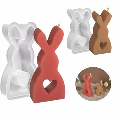 QYDMIN 2 Stück Ostern Kaninchen Silikonformen Gießformen, Hasenform für Ostern, Ostern Hase Backform, Osterhase Silikonformen for Gips, Sojawachs Kerzen, Handwerk von QYDMIN