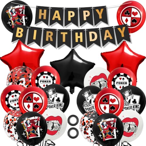 22 Stück Dekorationen für Casino-Partys, Luftballons Casino, Banner, Happy Birthday, Konfetti und Luftballons zum Thema Poker für den Abend Casino Las Vegas Party Supplies 22 Stück Dekorationen für Casino-Partys, Luftballons Casino, Banner, Happy Birthday, Konfetti und Luftballons zum Thema Poker für den Abend Casino Las Vegas Party Supplies von QYEHF