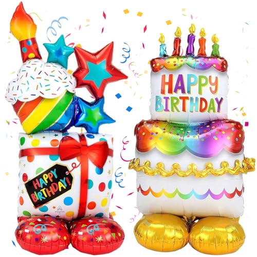 Folienballon Geburtstagstorte XXL 2 Stück Geschenk Luftballon Stehend Happy Birthday Folienballon Geburtstag Aufblasbare Helium Ballons Geburtstag Motto-Party Dekoration Folienballon Geburtstagstorte XXL 2 Stück Geschenk Luftballon Stehend Happy Birthday Folienballon Geburtstag Aufblasbare Helium Ballons Geburtstag Motto-Party Dekoration von QYEHF