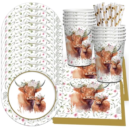 Hochlandkuh Partygeschirr, Highland Cow Partyzubehör Highland Cow Papiertabletts, Dekorationen für Hochland Kuh Party,40PCS Tassen, Servietten, Teller, Bauernhaus Thema Party Supplies Hochlandkuh Partygeschirr, Highland Cow Partyzubehör Highland Cow Papiertabletts, Dekorationen für Hochland Kuh Party,40PCS Tassen, Servietten, Teller, Bauernhaus Thema Party Supplies von QYEHF
