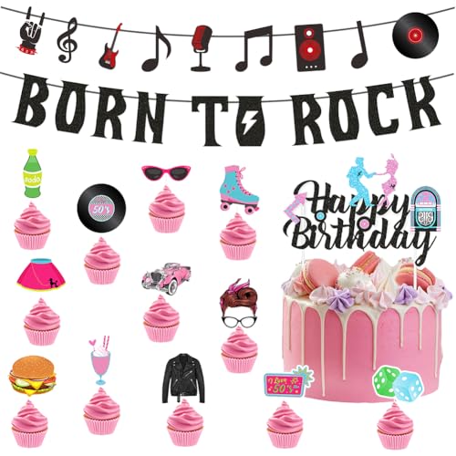 Musikalische Partydekoration,Musik Tortendeko Musiknoten Cupcake Topper,1950er Retro Rock Stil Party Dekoration, funkelndes Goldpulver, Flagge, Blume, Kuchen, Karteneinfügung Musikalische Partydekoration,Musik Tortendeko Musiknoten Cupcake Topper,1950er Retro Rock Stil Party Dekoration, funkelndes Goldpulver, Flagge, Blume, Kuchen, Karteneinfügung von QYEHF