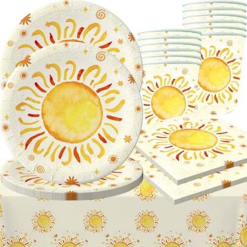 Partygeschirr Sonne, 41 Stück Sonne Thema Partygeschirr, Geburtstag Partygeschirr Set, Sonne Thema Geburtstag Geschirr, Sonne Party Zubehör (10 Gäste) von QYEHF