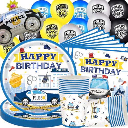 Polizei Geburtstag Party Dekorationen, 73PCS Polizei Geburtstag Party Geschirr Set, Supplies einschließlich Teller, Tasse, Servietten, Luftballons,für Partydekorationen der Polizei (20 P Polizei Geburtstag Party Dekorationen, 73PCS Polizei Geburtstag Party Geschirr Set, Supplies einschließlich Teller, Tasse, Servietten, Luftballons,für Partydekorationen der Polizei (20 P von QYEHF
