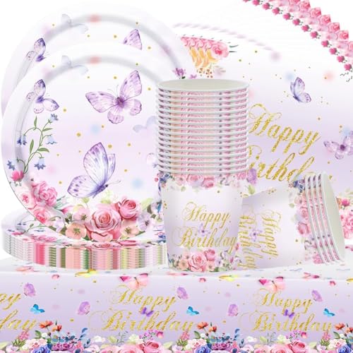 Schmetterling Deko Geburtstag,53PCS Butterfly PartyGeschirr Set, Butterfly Geburtstag Party Dekoration, Party Geschirr für Mädchen Party Deko Geburtstag,Papierteller Pappbecher Servietten Tischdecke Schmetterling Deko Geburtstag,53PCS Butterfly PartyGeschirr Set, Butterfly Geburtstag Party Dekoration, Party Geschirr für Mädchen Party Deko Geburtstag,Papierteller Pappbecher Servietten Tischdecke von QYEHF