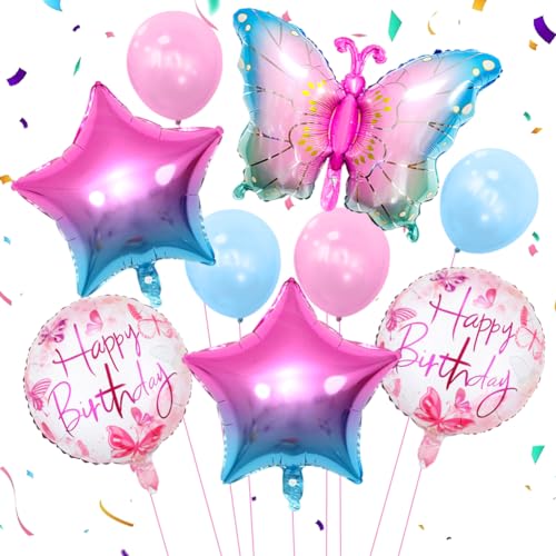 QYEHF Schmetterling Deko Geburtstag, Folienballon Schmetterling Luftballons, Rosa, 9 Stück, Ballon, Kinder, Unisex-Kinder, Geburtstag Deko XXL von QYEHF
