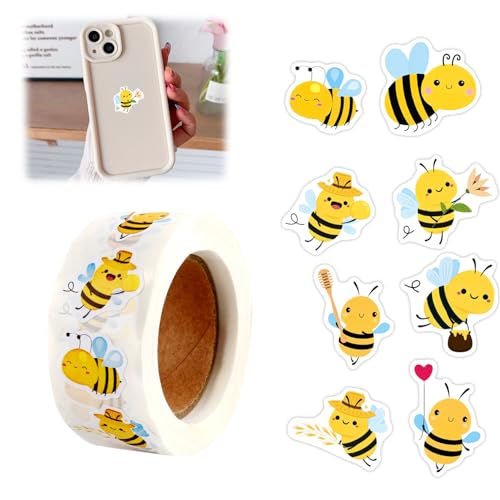 500x Bienen Sticker Rolle – Kleine Belohnungssticker – Süße Biene Motive – Wasserdichte Stempel Biene Aufkleber für Kinder, Schule & Party Deko 500x Bienen Sticker Rolle – Kleine Belohnungssticker – Süße Biene Motive – Wasserdichte Stempel Biene Aufkleber für Kinder, Schule & Party Deko von QYHON