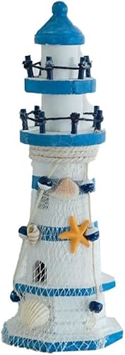 QYMDRION Blau und Weiß gestreift Leuchtturm-Dekor –Handgefertigter Leuchtturm aus Holz, Strand-Stil, Tischdekoration, Heimdekoration, 38 cm (30 Centimeters) von QYMDRION