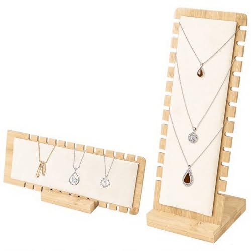 QYRDBGY 2 Stück Halskette Schmuckständer, 12 Steckplätze Kettenständer Schmuck Vertikaler Halskettenständer Bambus Holz Jewelry Stand Schmuckaufbewahrung für Halskette Anhänger Armband von QYRDBGY