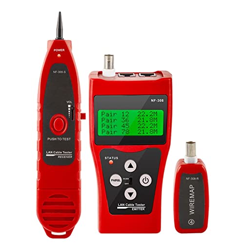 Netzwerktester, Netzwerküberwachungskabelprüfgerät LCD Drahtfehler-Locator. Lan Messen Sie das Netzwerk Coacial. BNC USB RJ45 RJ11 Rote Farbe NF-308(Rood) von QZCX