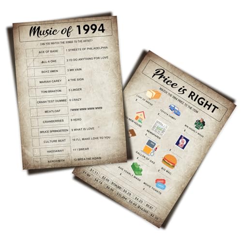 1994 Geburtstagsspielkarten für 20 Gäste, Erwachsenen-Geburtstagsspiel-Set - Doppelseitiger Druck mit Antwort, perfekt für Geburtstagsgeschenke, 20 Stück Karten von QZCYU