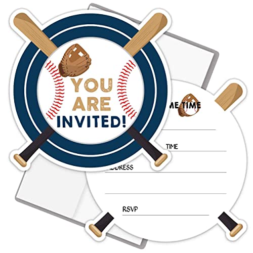 QZCYU Baseball-Party-Einladungen (20 Stück) mit Umschlägen, perfekt für Kinder, Jugendliche und Erwachsene, Baseball-Geburtstagsparty-Zubehör, Dekorationen, Party-Feier von QZCYU