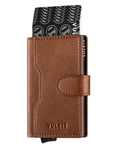 Card Wallet Herren Kreditkartenetuis RFID-blockierend mit Kartenfächern aus Leder Slim Kreditkartenetui aus Metall mit Magnetverschluss, Hellbraun von QZDH