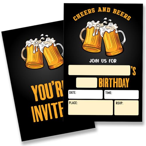 QZJ Bier-Geburtstagsparty-Einladungen mit Umschlägen, Set mit 20 Prost und Bier, Geburtstagsparty-Einladungen für Männer, zum Ausfüllen, blanko, doppelseitig QZJ Bier-Geburtstagsparty-Einladungen mit Umschlägen, Set mit 20 Prost und Bier, Geburtstagsparty-Einladungen für Männer, zum Ausfüllen, blanko, doppelseitig von QZJ