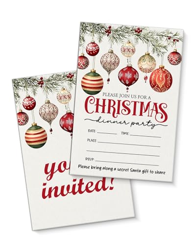 QZJ Einladungen für Weihnachtsfeiern, Set mit Umschlägen, Set mit 20 Retro-Weihnachts-Dinner-Party-Einladungen, zum Ausfüllen, blanko, doppelseitig QZJ Einladungen für Weihnachtsfeiern, Set mit Umschlägen, Set mit 20 Retro-Weihnachts-Dinner-Party-Einladungen, zum Ausfüllen, blanko, doppelseitig von QZJ