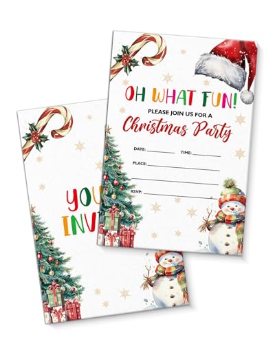 QZJ Einladungen für Weihnachtsfeiern, Set mit Umschlägen, Set mit 20 Weihnachtsmannmützen, Oh What Fun, Party-Einladungen, blanko, doppelseitig QZJ Einladungen für Weihnachtsfeiern, Set mit Umschlägen, Set mit 20 Weihnachtsmannmützen, Oh What Fun, Party-Einladungen, blanko, doppelseitig von QZJ