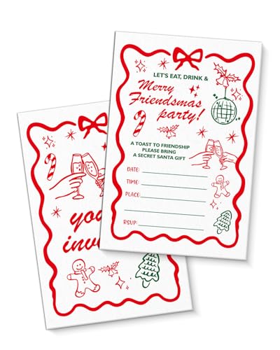 QZJ Friendsmas Einladungen für Weihnachtsfeiern, mit Umschlägen, 20 Stück, "A Toast to Friendship", blanko, doppelseitig QZJ Friendsmas Einladungen für Weihnachtsfeiern, mit Umschlägen, 20 Stück, "A Toast to Friendship", blanko, doppelseitig von QZJ