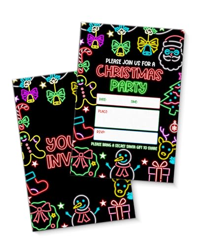 QZJ Neon-Einladungen für Weihnachtsfeiern, mit Umschlägen, Set mit 20 leuchtenden Weihnachtsfeier-Einladungen, zum Ausfüllen, blanko, doppelseitig QZJ Neon-Einladungen für Weihnachtsfeiern, mit Umschlägen, Set mit 20 leuchtenden Weihnachtsfeier-Einladungen, zum Ausfüllen, blanko, doppelseitig von QZJ