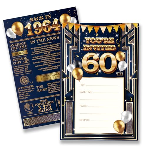 QZJ Party-Einladungen zum 60. Geburtstag, Einladungskarten zum 60. Geburtstag, 20 Einladungen und Umschläge von QZJ