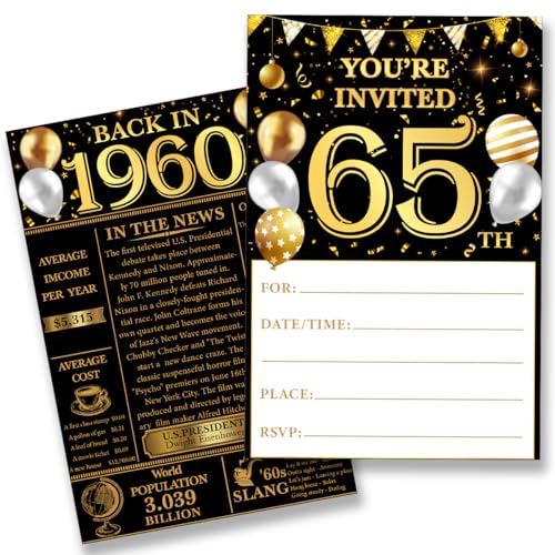 QZJ Party-Einladungen zum 65. Geburtstag – Zurück in 1960: Frauen und Männer, Jubiläum (20 Einladungen und Umschläge) von QZJ