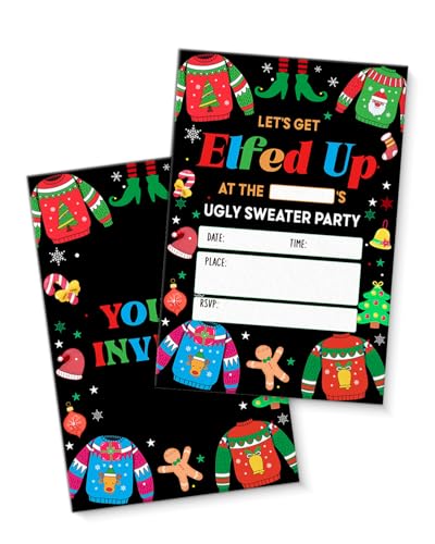 QZJ Weihnachtliche Party-Einladungen mit Umschlägen, Set mit 20 Stück, blanko, doppelseitig QZJ Weihnachtliche Party-Einladungen mit Umschlägen, Set mit 20 Stück, blanko, doppelseitig von QZJ