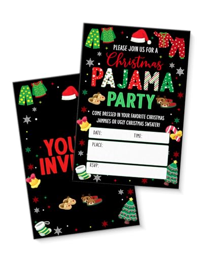 QZJ Weihnachts-Pyjama-Partyeinladungen mit Umschlägen, Set mit 20 Feiertags-Einladungen, zum Ausfüllen, blanko, doppelseitig QZJ Weihnachts-Pyjama-Partyeinladungen mit Umschlägen, Set mit 20 Feiertags-Einladungen, zum Ausfüllen, blanko, doppelseitig von QZJ
