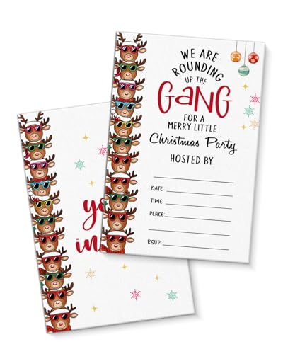 QZJ Weihnachtsparty-Einladungskarten mit Umschlägen, Set mit 20 Stück, Aufschrift "We're Rounding Up the Gang", blanko, doppelseitig QZJ Weihnachtsparty-Einladungskarten mit Umschlägen, Set mit 20 Stück, Aufschrift "We're Rounding Up the Gang", blanko, doppelseitig von QZJ