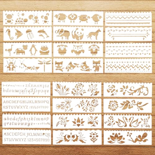 QZKJQDD 24 Stück Schablonen, Wellige Buchstaben Malschablonen, Plastik Tiere Blumen Malschablonen, Wiederverwendbare Plastikschablone für Kindergeschenke, Bodenbeläge, Scrapbooking-Basteldekoration QZKJQDD 24 Stück Schablonen, Wellige Buchstaben Malschablonen, Plastik Tiere Blumen Malschablonen, Wiederverwendbare Plastikschablone für Kindergeschenke, Bodenbeläge, Scrapbooking-Basteldekoration von QZKJQDD