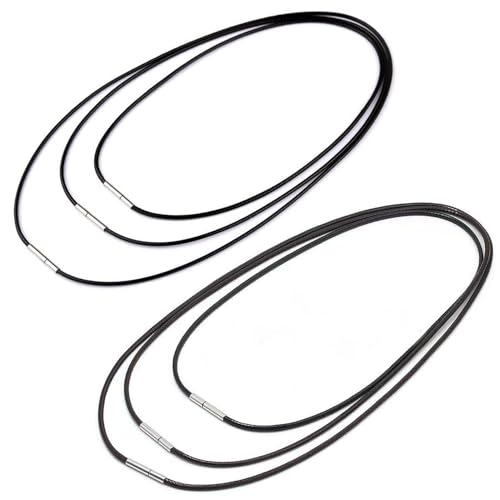 QZKJQDD 6 Stück Lederband für Kette, Armband Lederkette Herren, Lederhalsband Damen, Lederkette mit Verschluss, Geflochten Lederkette, 1.5/3mm Kunstleder Lederband mit Verschluss (Schwarz) von QZKJQDD