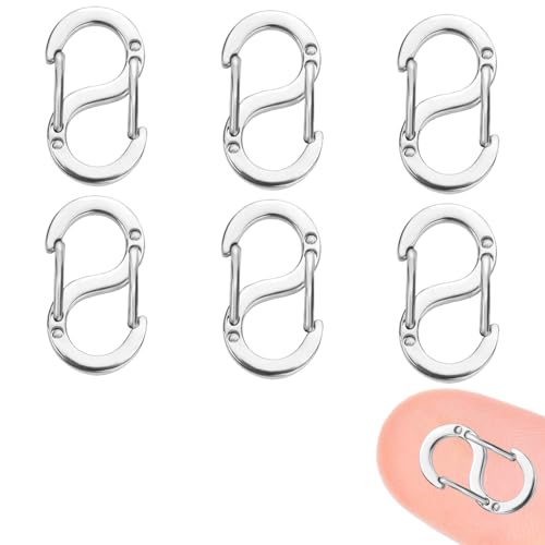 QZKJQDD 6 Stück Mini Schlüsselanhänger, Schlüsselringe Edelstahl, S-Form Verschlüsse für Armbänder, Doppelte Öffnung Kettenverschluss, Für Verbinder wie Armbänder, Schlüssel, Taschen usw (18mm Silber) von QZKJQDD