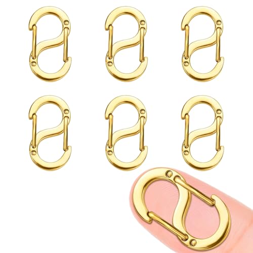 QZKJQDD 6 Stück Mini Schlüsselanhänger, Schlüsselringe Edelstahl, S-Form Verschlüsse für Armbänder, Doppelte Öffnung Kettenverschluss, Für Verbinder wie Armbänder, Schlüssel, Taschen usw (18mm Gold) von QZKJQDD