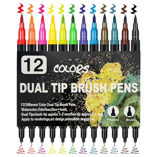 QZKJQDD Fineliner Set, 12 Farben Feine Spitze & Pinselspitze, Dual Brush Pinselmarker, Dual Brush Pen Set, Filzstifte Dicke und Dünne,für Erwachsene und Kinder–Zum Ausmalen, Zeichnen, DIY-Projekte QZKJQDD Fineliner Set, 12 Farben Feine Spitze & Pinselspitze, Dual Brush Pinselmarker, Dual Brush Pen Set, Filzstifte Dicke und Dünne,für Erwachsene und Kinder–Zum Ausmalen, Zeichnen, DIY-Projekte von QZKJQDD