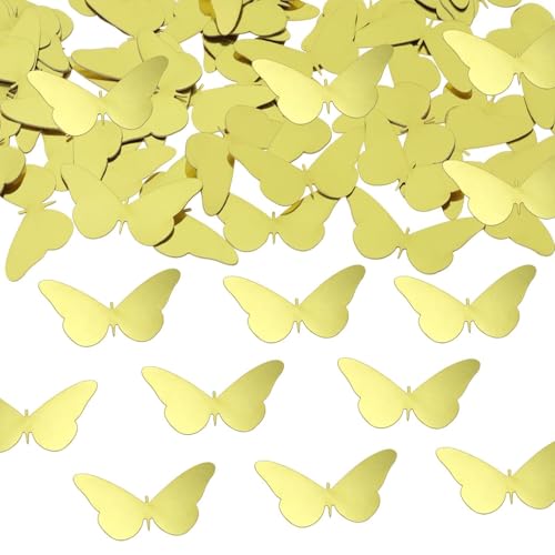 QZKJQDD Schmetterling Konfetti, 100 Stück Geburtstagsdeko, Geburtstagsdeko Tisch, Konfetti Geburtstag, Geeignet für Geburtstagsfeiern, Hochzeiten, Feiertagsfeiern, Streudekorationen usw (Gold + Gold) von QZKJQDD