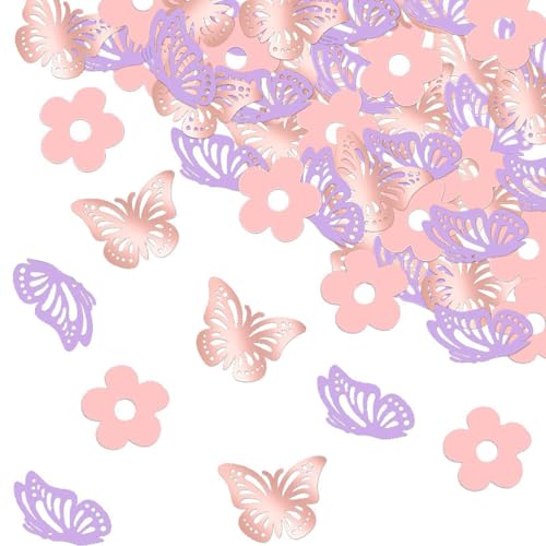 QZKJQDD Schmetterling Konfetti, 100 Stück Geburtstagsdeko, Geburtstagsdeko Tisch, Konfetti Geburtstag, Geeignet für Geburtstagsfeiern, Hochzeiten, Streudekorationen usw (Roségold+Farbe) von QZKJQDD
