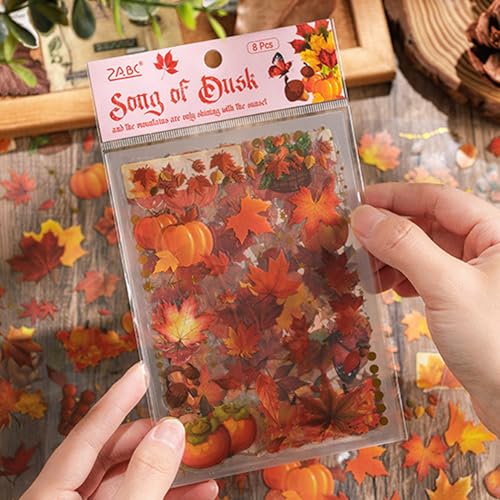 QZKJQDD Scrapbook Stickers, 8 Stück A5 Sticker Fotoalbum, Journaling Zubehör, Sticker Scrapbook, Scrapbook Zubehör, Geeignet für Tagebuch-Scrapbooking-Zubehör, DIY-Papierhandwerk (Ahornblatt) von QZKJQDD