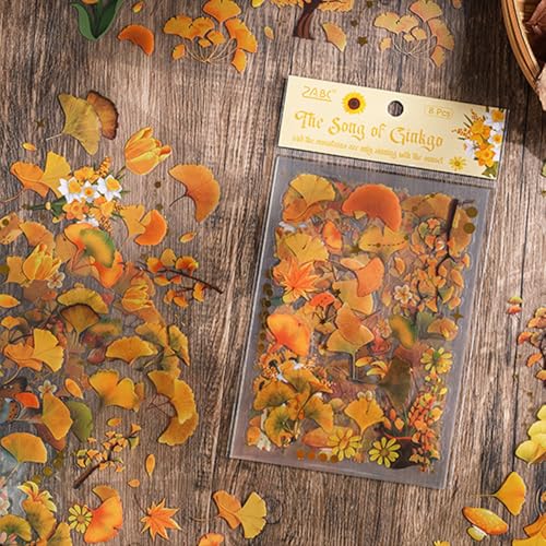 QZKJQDD Scrapbook Stickers, 8 Stück A5 Sticker Fotoalbum, Journaling Zubehör, Sticker Scrapbook, Scrapbook Zubehör, Geeignet für Tagebuch-Scrapbooking-Zubehör, DIY-Papierhandwerk (Ginkgo) von QZKJQDD