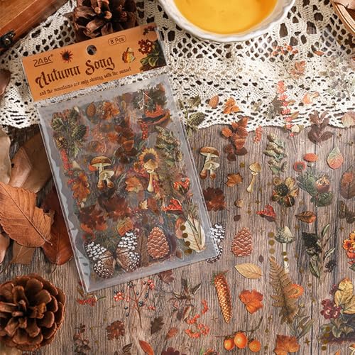 QZKJQDD Scrapbook Stickers, 8 Stück A5 Sticker Fotoalbum, Journaling Zubehör, Sticker Scrapbook, Scrapbook Zubehör, Geeignet für Tagebuch-Scrapbooking-Zubehör, DIY-Papierhandwerk (Herbst) von QZKJQDD